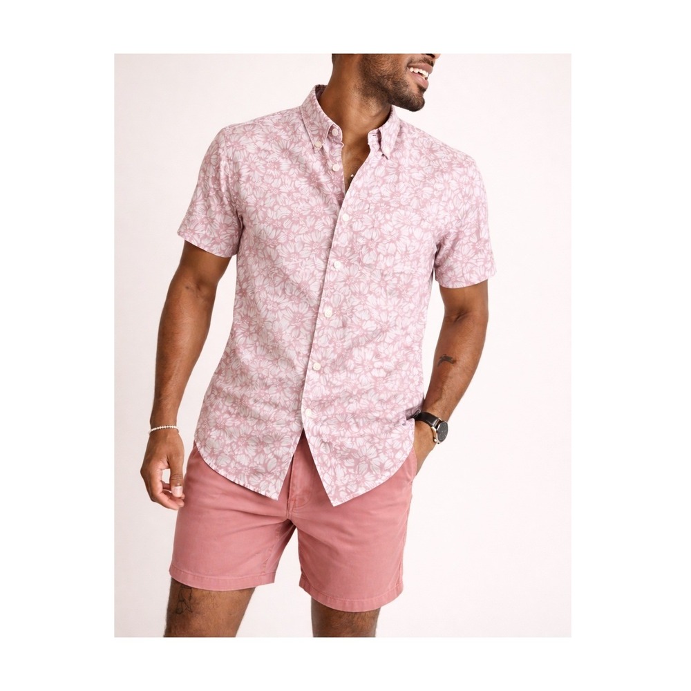 Original Penguin Linen Blend Floral Shirt Large Pink Short Sleeve Resort Core